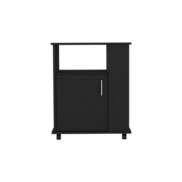 English Elm Kit Mobile Microwave Cabinet with Single Door, Three Side Shelves and Spacious Top for Kitchen Storage Black 30.3 L x 24.8 W x 6.3 H B20091950