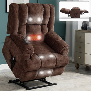 English Elm Dual Motor Power Lift Recliner Chenille Chair with Massage Heat and Infinite Positions Brown W3224P288490