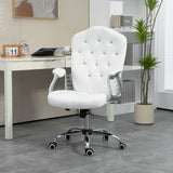 English Elm Vinsetto Home Office Chair, Velvet Computer Chair, Button Tufted Desk Chair With Swivel Wheels, Adjustable Height, and Tilt Function, White