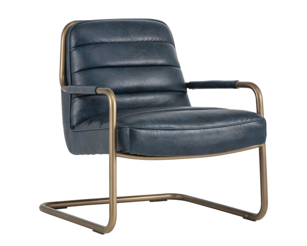 Sunpan Lincoln Lounge Chair – Retro-Inspired Design with Rustic Bronze Frame for Elegant Living Spaces Vintage Blue