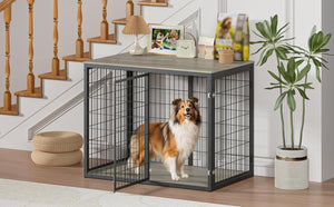 English Elm 47'' Furniture Style Dog Crate with 3 Doors Large Breed Cabinet Side Table Grey W1820P356886