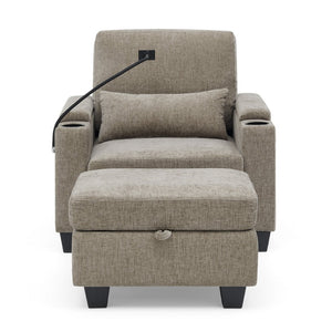 English Elm Single Chenille Manual Recliner with Usb Port Hidden Storage Ottoman and Cup Holders Brown W487P423653