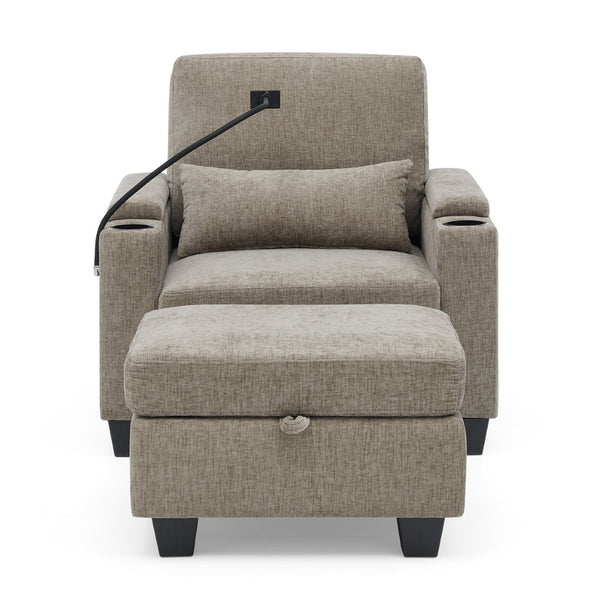 English Elm Single Chenille Manual Recliner with Usb Port Hidden Storage Ottoman and Cup Holders Brown W487P423653