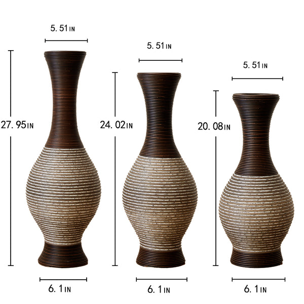 English Elm Desktop PVC Vase Set of 3 Decorative Tall Floor and Table Vases—Modern Durable Artful Accents for Home Brown white W2796P261479