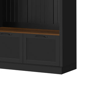 English Elm 3-in-1 Entryway Hall Tree with Cabinet Hooks Bench Drawers and Adjustable Shelving Black SJ000160AAB