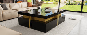 English Elm Modern Square Storage Coffee Table with 4 Drawers, 43.3" Top, Minimalist Durable MDF Design, White Black CH359402AAB