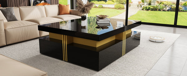 English Elm Modern Square Storage Coffee Table with 4 Drawers, 43.3" Top, Minimalist Durable MDF Design, White Black CH359402AAB