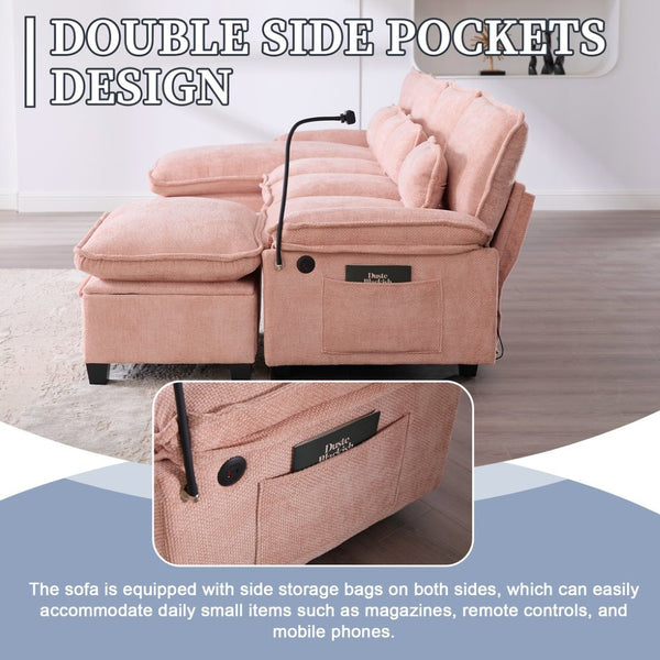 English Elm United We Win 106" U-Shaped Sectional Sofa - Comfy Chenille Cloud Couch With Usb Ports & Storage Ottoman W1568S00231-GIGA