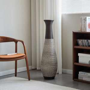 English Elm 39-Inch Tall Standing Designer Floor Vase with Brushed Gold Accents, Durable PVC Rattan Texture, Elegant Home Accent Black+ Gray W2796P193948