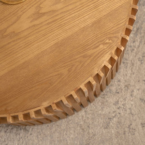English Elm Vintage Cylindrical Nesting Coffee Table Set, Textured Embossed Wood Accent Tables for Living Room Natural W757P195740
