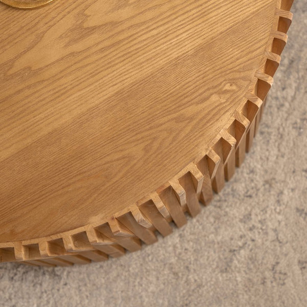 English Elm Vintage Cylindrical Nesting Coffee Table Set, Textured Embossed Wood Accent Tables for Living Room Natural W757P195740