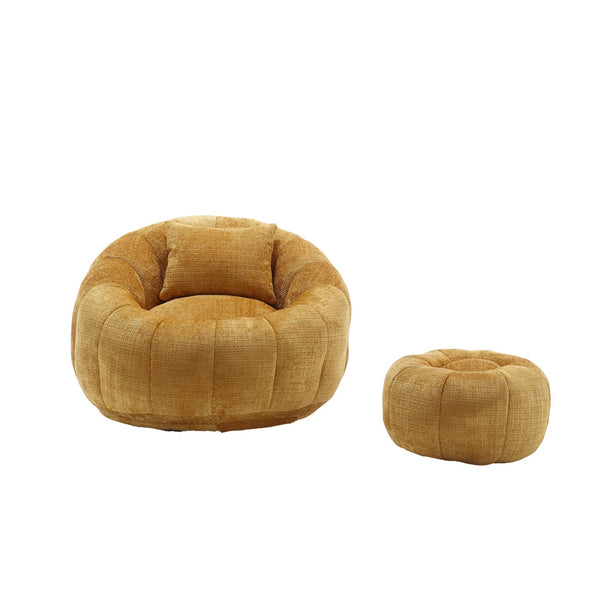 English Elm UNITED Cloud-Luxe Chenille Memory Foam Bean Bag Chair with Ottoman and Pillow for Ultimate Comfort Yellow W1568P361698