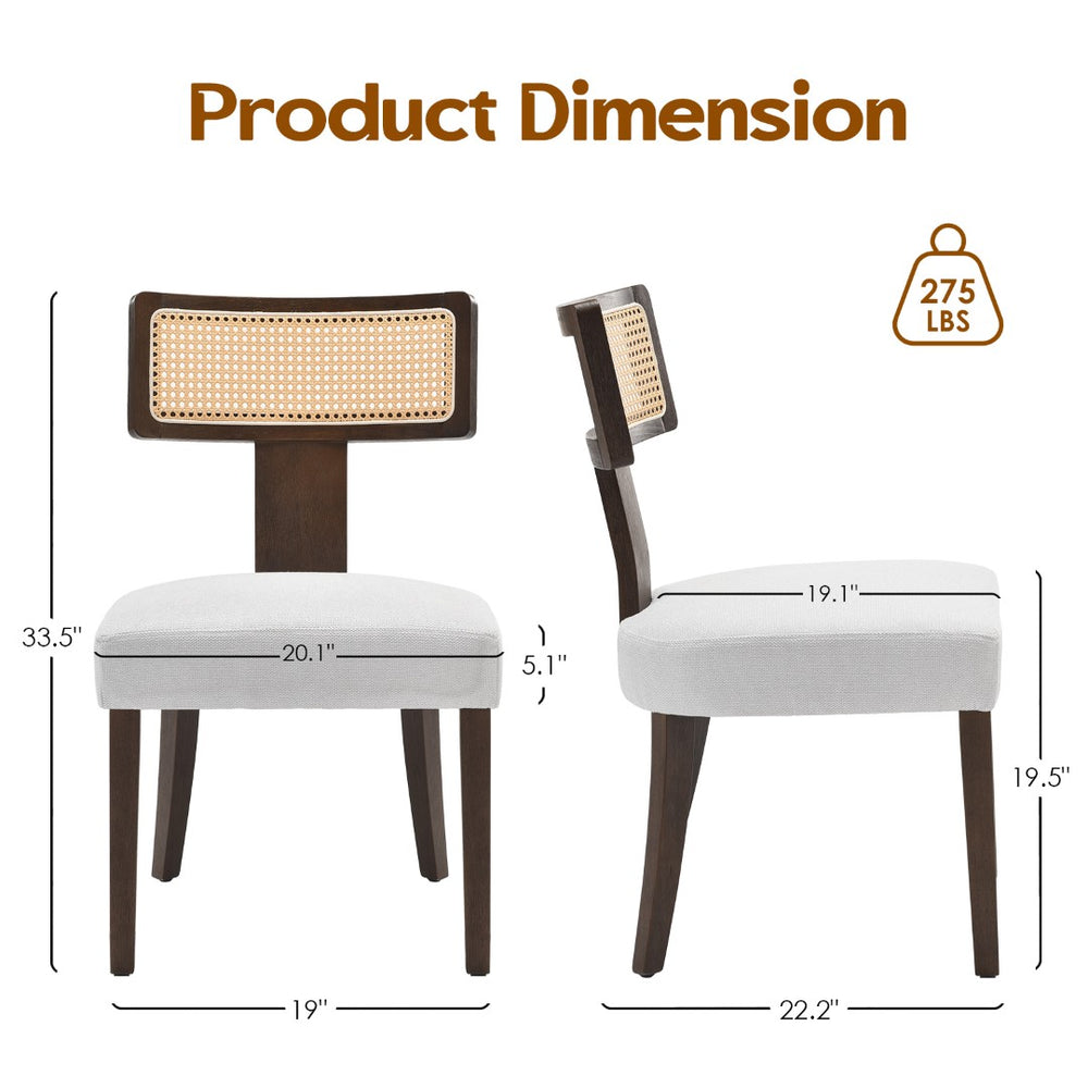 English Elm Upholstered Armless Dining Chairs with Rattan Back Hardwood Frame French Country Set of 2 Beige,Walnut T3623P411732