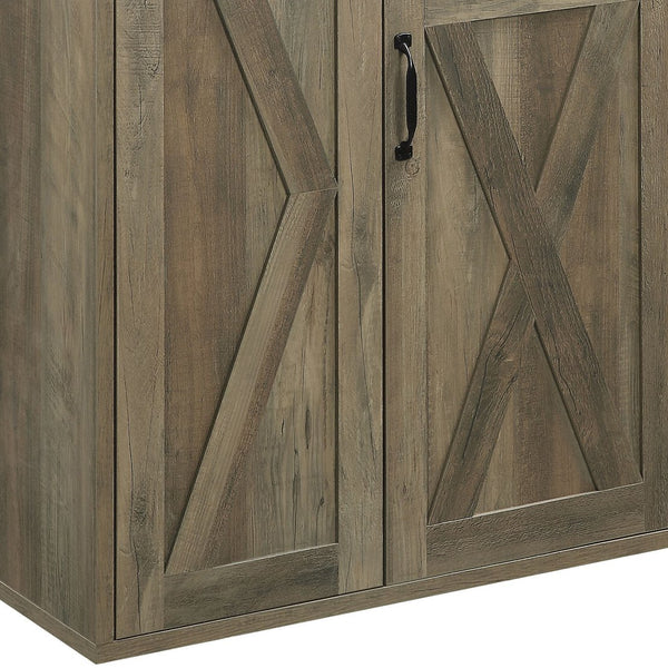 English Elm Abiram Rustic Oak Finish Server with 15-Bottle Wine Rack, Cup Holder, 3 Drawers & Adjustable Shelves B2726P256329