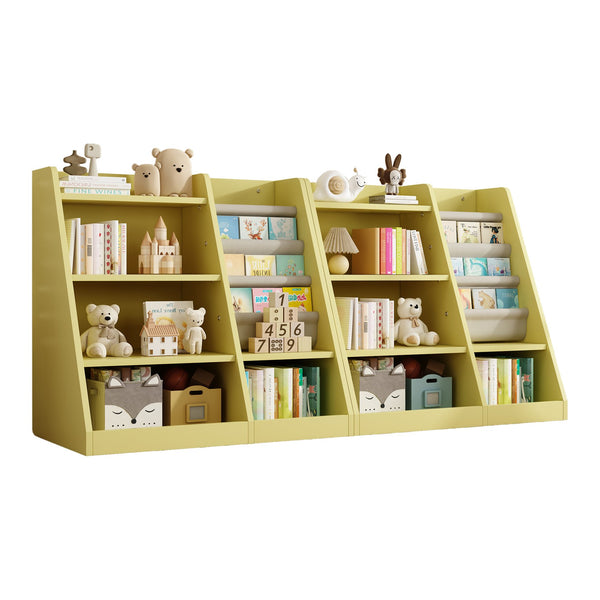 English Elm Yellow Toddler Wooden Bookcase with 4-Tier Sling Pockets Montessori Kids Storage Shelf for Playroom W2876P233539