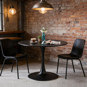 English Elm 42.1"black Tulip Pedestal Round Dining Table Mid Century Mdf Top Seats Six W234P405171