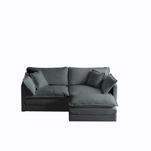 English Elm Chenille Modular Two-Seater Sofa with Ottoman, Gray L-Shape Sectional, Solid Wood Frame Comfort W714S00985