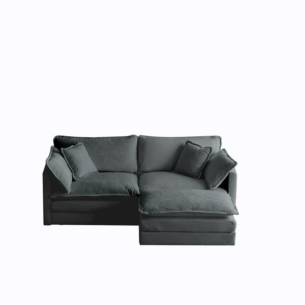 English Elm Chenille Modular Two-Seater Sofa with Ottoman, Gray L-Shape Sectional, Solid Wood Frame Comfort W714S00985