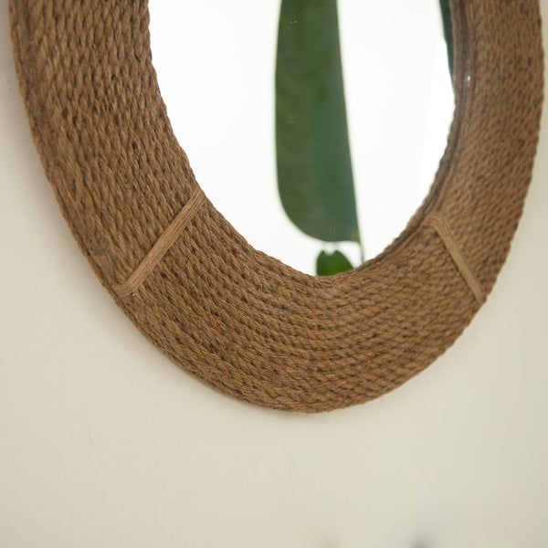 English Elm 24'' Breeza Mirror Hand‑Woven Hemp Frame Round Bamboo Wall Mirror Earth Yellow Rustic Chic Decor W2615P346490