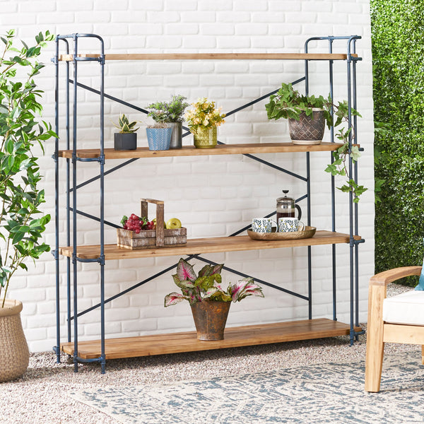 English Elm Christopher Knight Home® - YORKTOWN Industrial 4-Shelf Bookcase in Natural Wood & Black Frame — Sturdy Fir Shelves, Etagere Display 56501.00