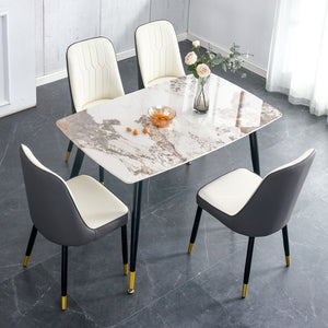 English Elm Table 5-Piece Dining Set - White Sintered Stone Table With 4 Stylish Pu Chairs In Gray & White Combo W1151S04209-GIGA