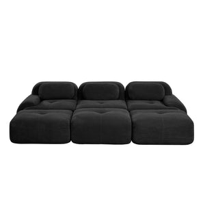 English Elm Three-seat Modular Corduroy Sectional Sofa with Ottomans for Living and Media Rooms Black W714S01278