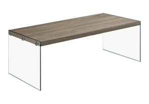 English Elm Coffee Taupe 44" Rectangular Coffee Table with Tempered Glass Sides, Modern Industrial Accent Centerpiece B2710P219172
