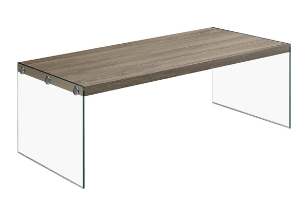 English Elm Coffee Taupe 44" Rectangular Coffee Table with Tempered Glass Sides, Modern Industrial Accent Centerpiece B2710P219172