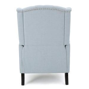 English Elm Charcoal Wingback Pushback Recliner with Button Tufted Diamond Fabric Upholstery Light Blue N763P410529H