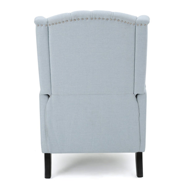 English Elm Charcoal Wingback Pushback Recliner with Button Tufted Diamond Fabric Upholstery Light Blue N763P410529H