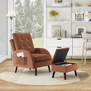 English Elm Upholstered Velvet Reclining Accent Chair with Ottoman Tufted Lounge Seating T3623P411360