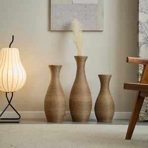 English Elm 3-piece modern PVC floor vase set with tall standalone racks for artificial branches and decor accents Beige W2796P261494