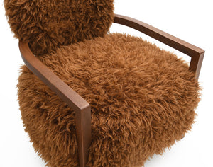 English Elm 1Pc Accent Chair - Cozy Faux Fur Upholstery With Stylish Wooden Arms, Perfect For Modern Living Spaces B2741P401375