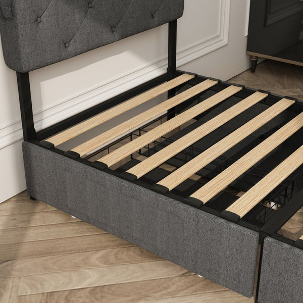 English Elm Twin Storage Platform Bed with Rgb Led Headboard Usb Charging and Four Drawers W1960P175562