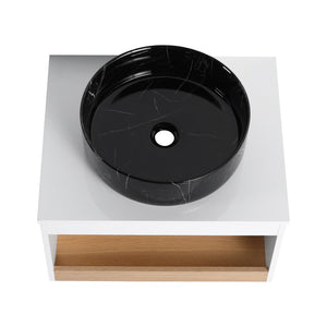 English Elm 24" Floating Bathroom Vanity Open Shelf Ceramic Vessel Sink Modern White Wood Finish W3450S00055