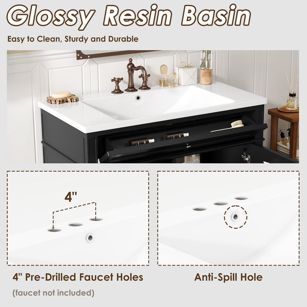 English Elm 36'' Modern Bathroom Vanity With Resin Sink, Storage Cabinet & Tip-Out Drawer For Stylish Organization SW000119AAB-2