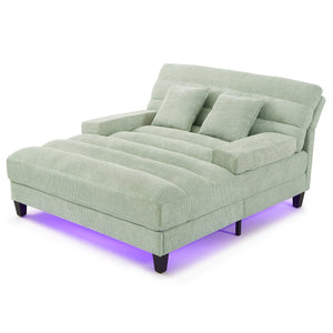 English Elm Modern Chaise Lounge Sofa with Adjustable 6-Position Backrest and App-Controlled RGB LED Lighting, Plush Chenille Upholstery Green N719P330968F