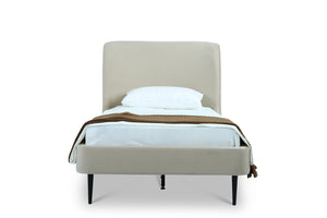 English Elm Twin Velvet Upholstered Bed with Arched Headboard and Sleek Metal Legs for Bedroom Black+Cream B365S00153