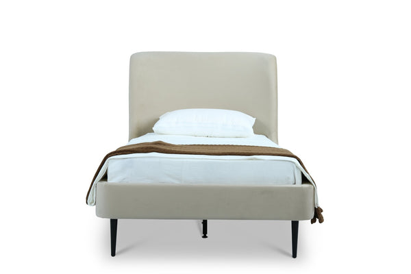 English Elm Twin Velvet Upholstered Bed with Arched Headboard and Sleek Metal Legs for Bedroom Black+Cream B365S00153