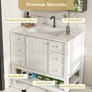 English Elm Modern 37" Bathroom Vanity With Carrara White Top - Sleek, Functional Storage & Easy Assembly! W509S00136