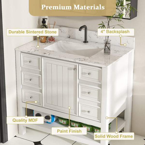 English Elm Modern 37" Bathroom Vanity With Carrara White Top - Sleek, Functional Storage & Easy Assembly! W509S00136