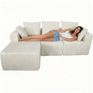 English Elm Corner Modular Sectional Sofa with Plush Fabric Converts to Loveseat or Guest Bed Beige W3064S00001