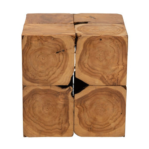 English Elm Rustic Teak Root Cube End Table Solid Wood Organic Grain Natural Indoor Outdoor B2750P470068