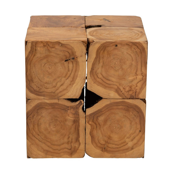 English Elm Rustic Teak Root Cube End Table Solid Wood Organic Grain Natural Indoor Outdoor B2750P470068