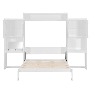English Elm Queen Size Murphy Bed With Integrated Desk, Vanity & Storage - Stylish Space Saver For Small Living N820S00057K-GIGA
