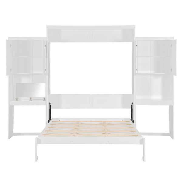 English Elm Queen Size Murphy Bed With Integrated Desk, Vanity & Storage - Stylish Space Saver For Small Living N820S00057K-GIGA