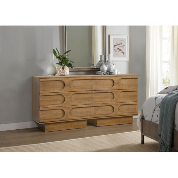 English Elm Modern Rubberwood Sideboard with Carved Oval Drawer Fronts Sand Washed Oak Finish B011P474820