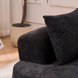 English Elm Crescent-shaped Cloud Sofa Three Seat Low Profile Chenille Living Room Curved Couch Black W2012P375731