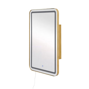 English Elm Rectangle LED Medicine Cabinet Mirror with Soft Touch Light, Magnetic Accessories, Tempered Shelves, Wall-Mounted Storage Gold W688P210791
