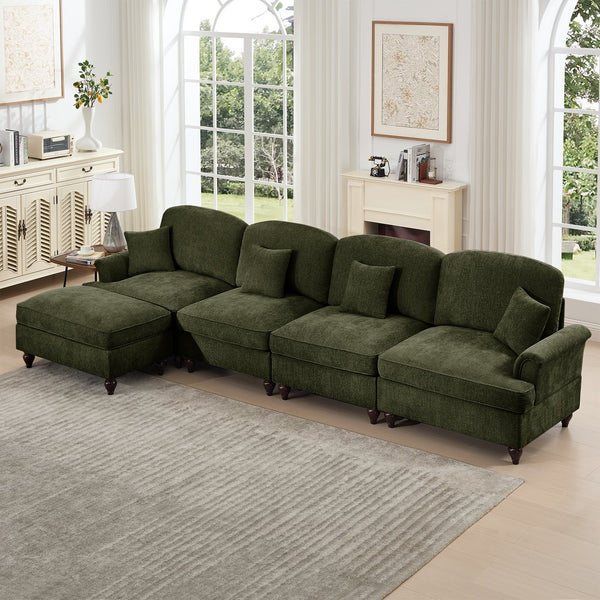English Elm Classic Modular L-Shaped Sectional Couch In Soft Chenille - Elegant, Versatile Design With Ottoman W3041S00272